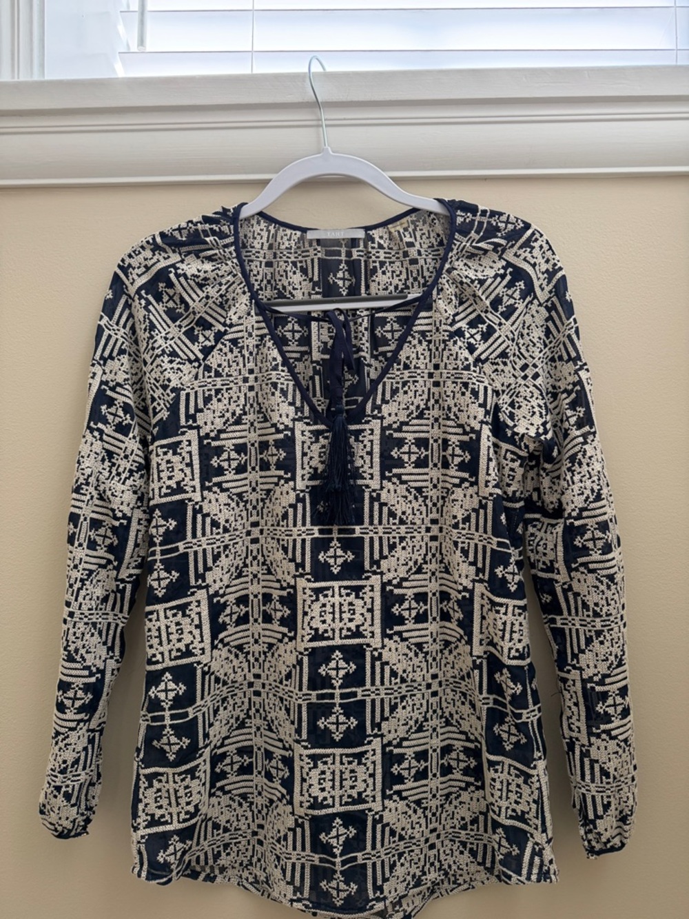 Tart Navy and Cream Embroidered Tunic Top